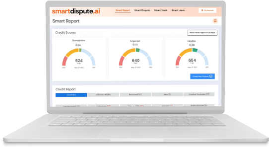 SmartDispute.ai shown on a laptop